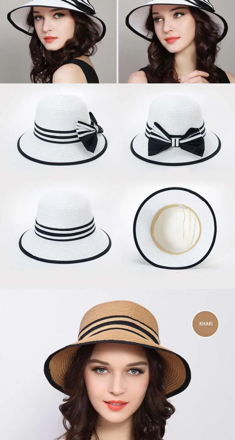 Fashion Summer Beach Straw Sun Hat Breathable French Style Bowknot Straw Hats Elegant Hat for Girl Outdoor Travel Photography