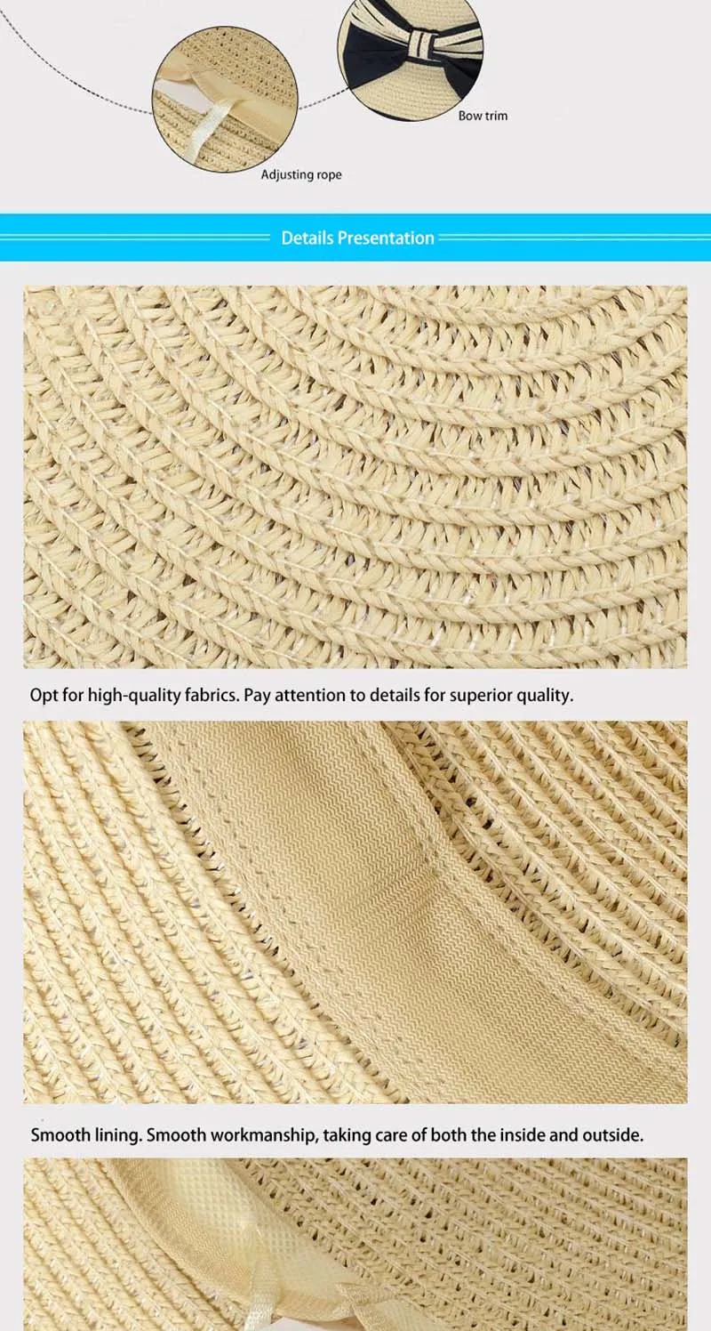 Fashion Summer Beach Straw Sun Hat Breathable French Style Bowknot Straw Hats Elegant Hat for Girl Outdoor Travel Photography
