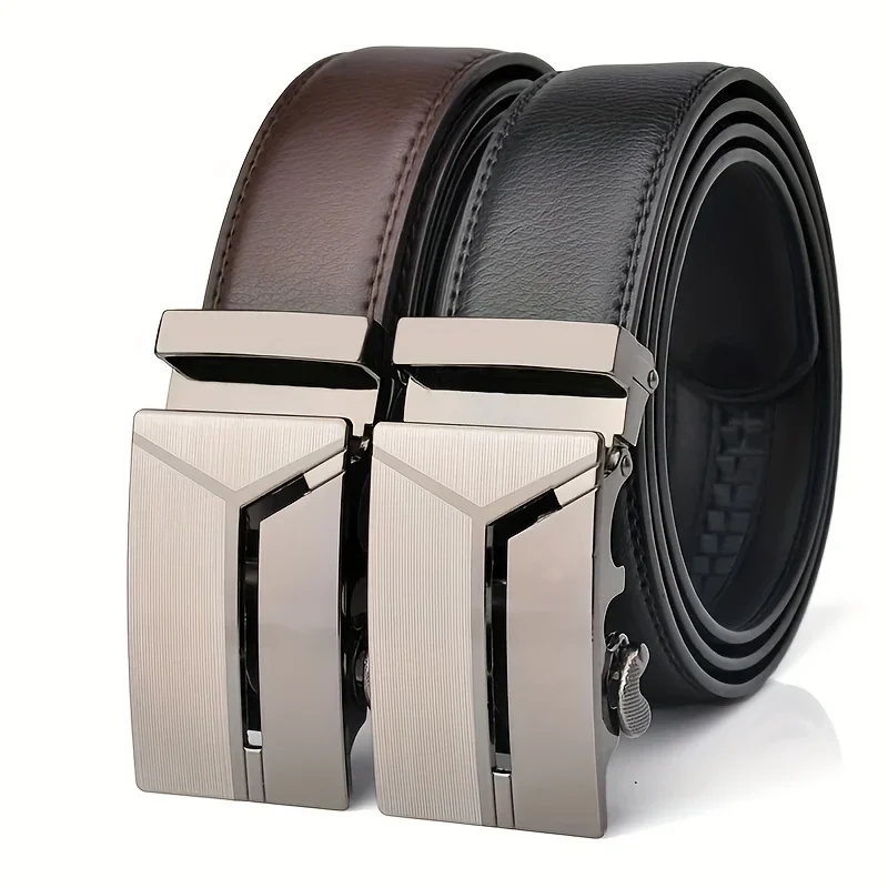 Men's Luxury Belt Automatic Buckle Soft Leather Waistband 105-140 150 160 170cm Plus Size Belts Versatile for Casual Pants Jeans