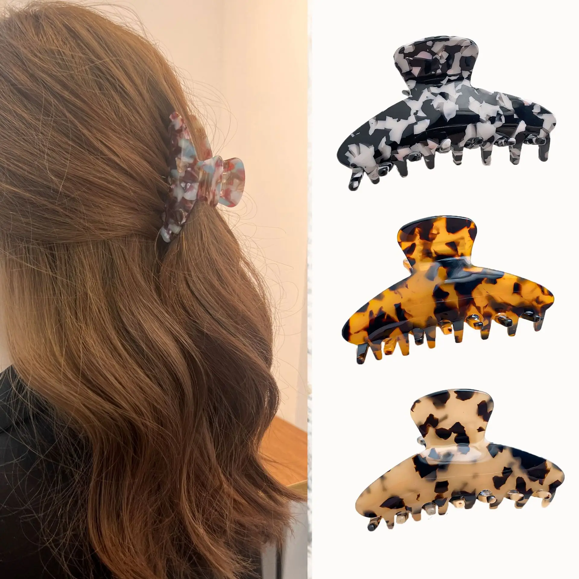 Korean acetate claw clip for women, leopard print hair claw hair accessory, simple medium size, back of the head hair clip, bun