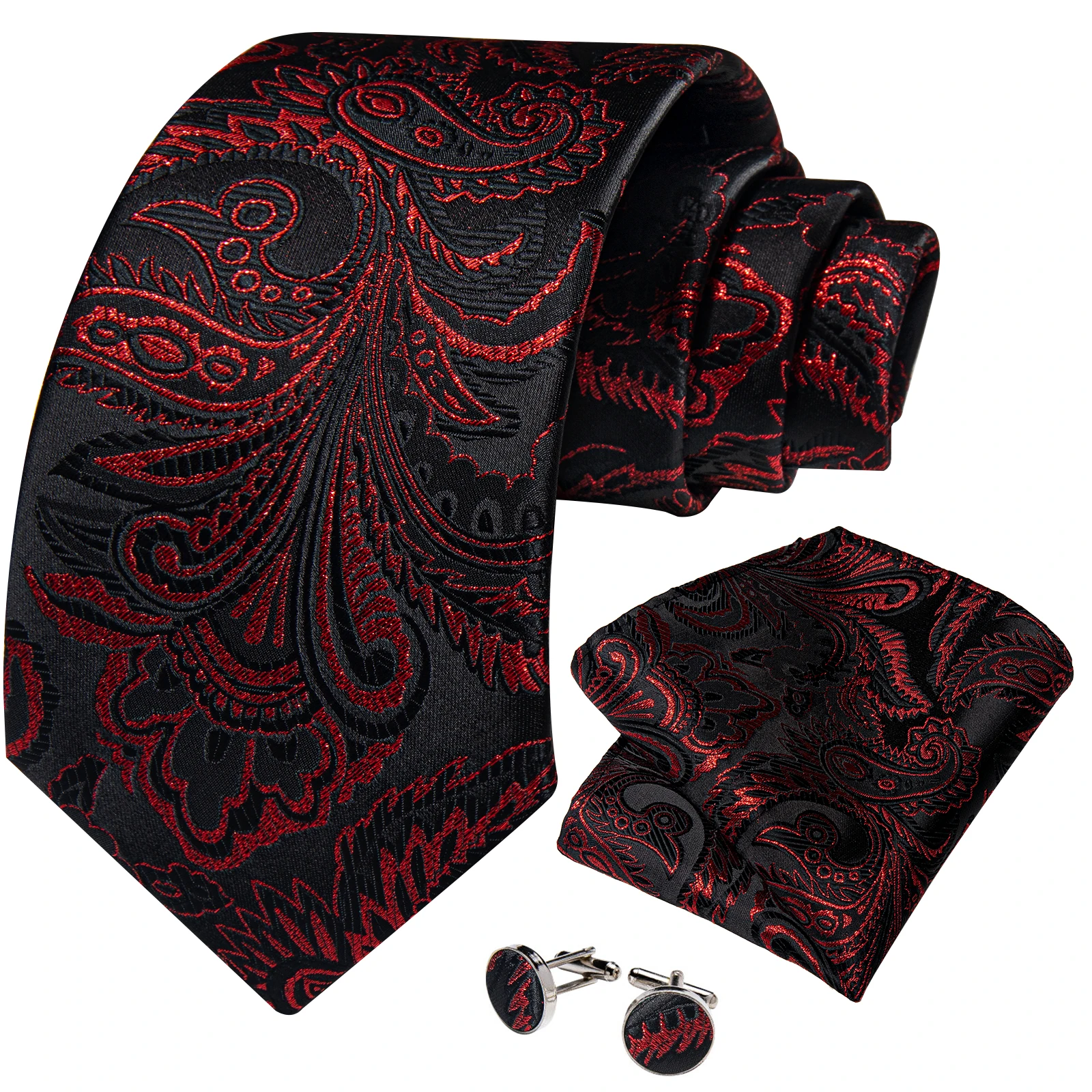 Paisley Floral Men's Ties Jacquard Wedding Accessories Neck Tie Set Handkerchief Cufflinks Gift For Men