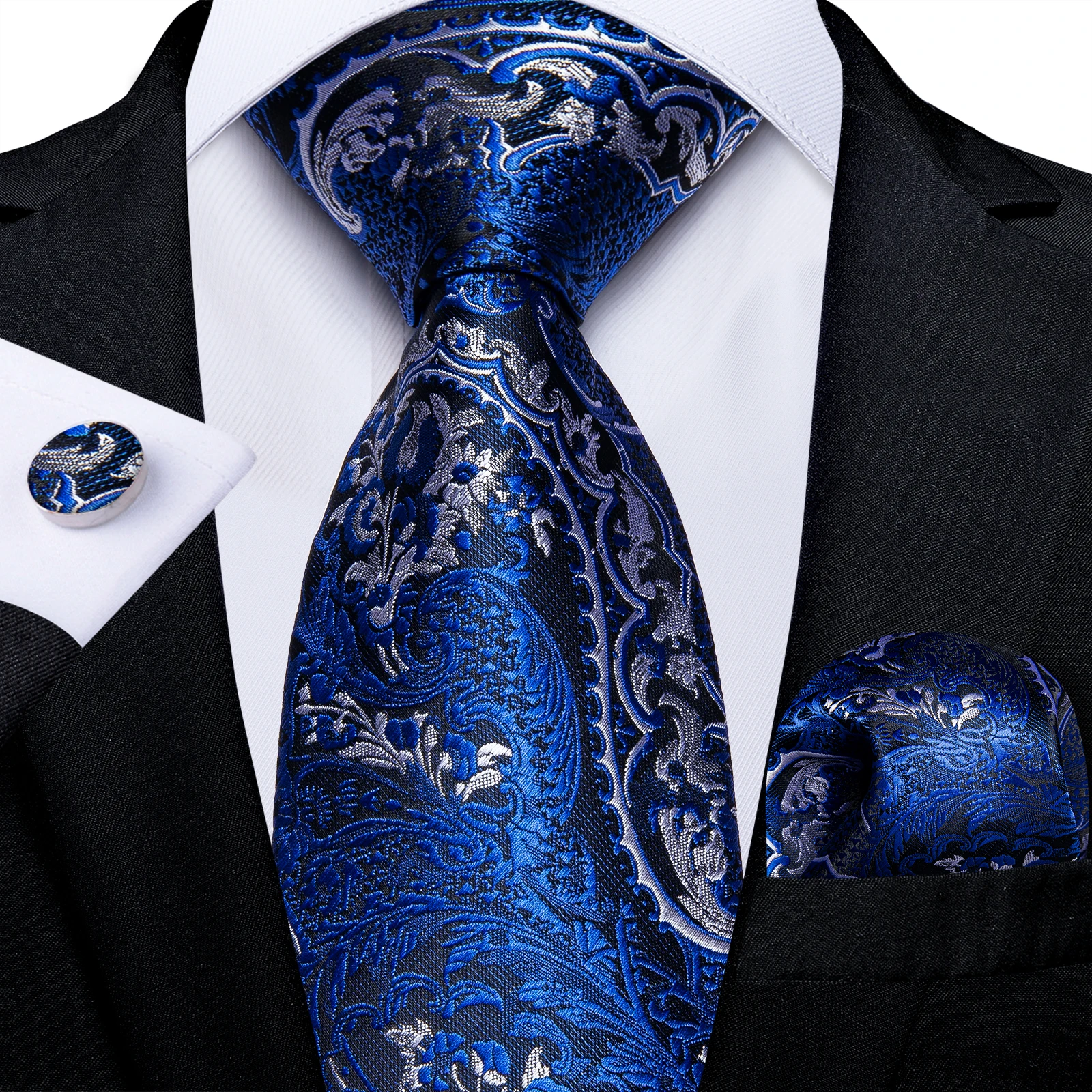 Paisley Floral Men's Ties Jacquard Wedding Accessories Neck Tie Set Handkerchief Cufflinks Gift For Men