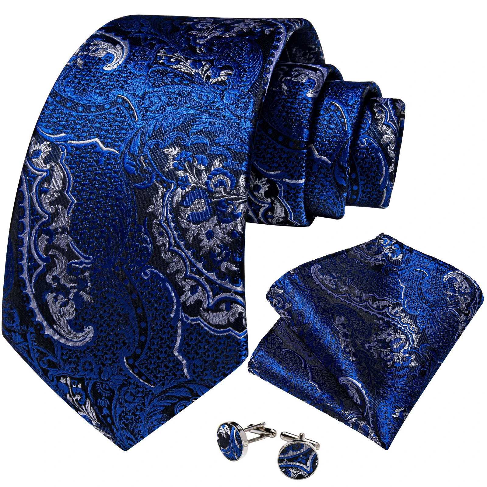 Paisley Floral Men's Ties Jacquard Wedding Accessories Neck Tie Set Handkerchief Cufflinks Gift For Men