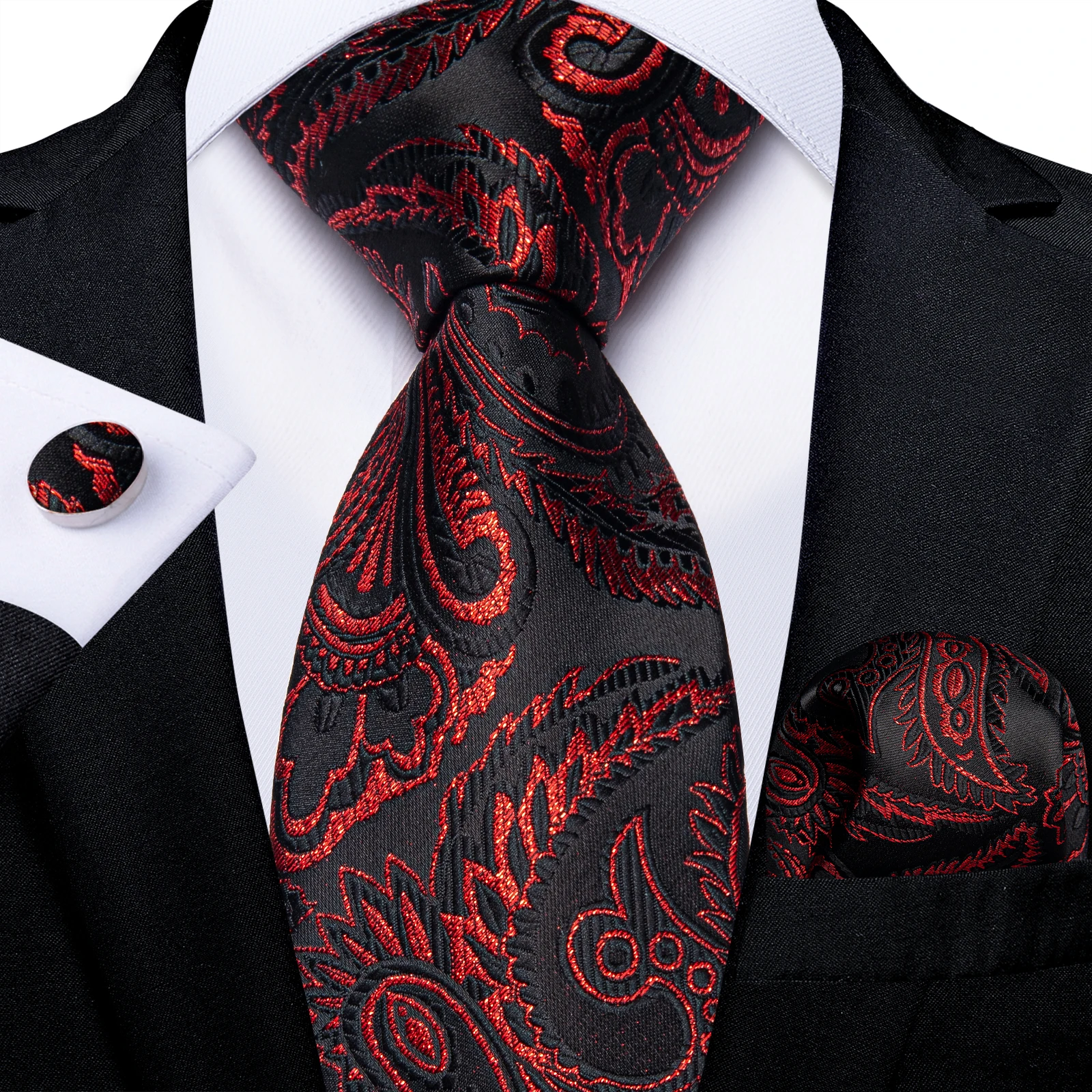 Paisley Floral Men's Ties Jacquard Wedding Accessories Neck Tie Set Handkerchief Cufflinks Gift For Men