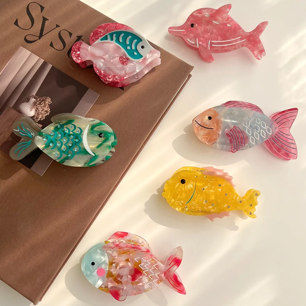 NEW Eco-Friendly Acetate Cute Fish Collection Hair Claw Colorful Underwater Animals Hair Claw Clips Hair Accessories for Women