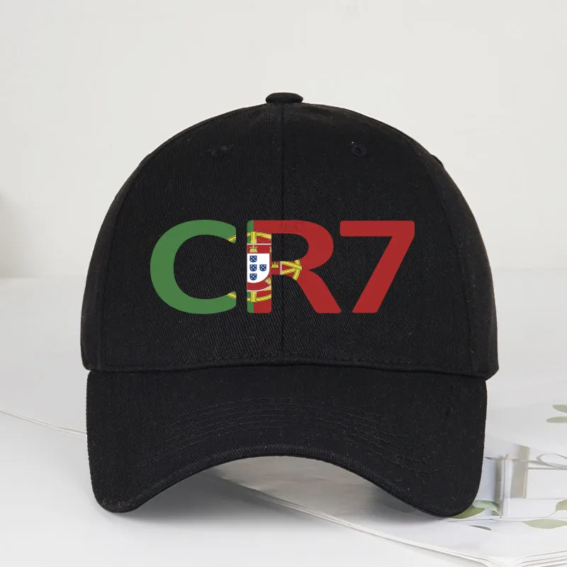 CR7 Portugal Print Black Baseball Cap Adjustable Unisex Football Player Casual Sun Hat