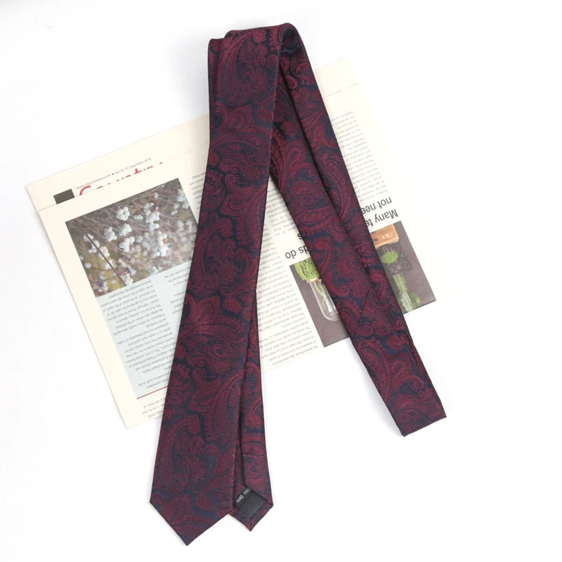 Exquisite Burgundy Red Paisley Men Tie Jacquard Woven Handkerchief Bowtie Sets Groom Wedding Party Gifts Party Accessories