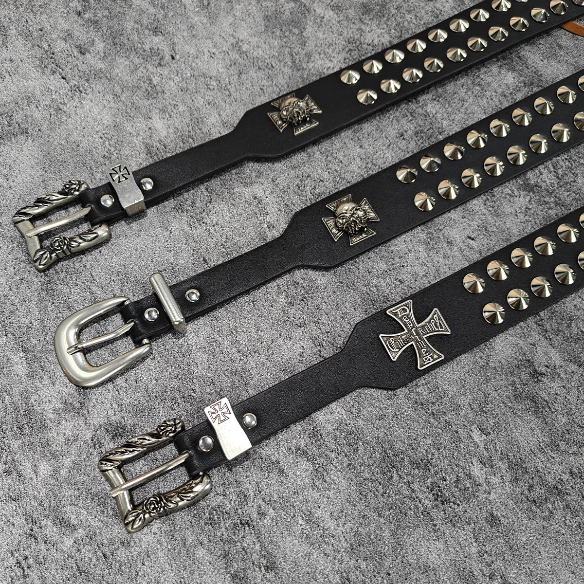 Punk New Gothic Y2K Women Men Belts Luxury Brands Gothic Ladies Hip Hop Punk Rivet Skeleton Print Waist Belt Jeans Waistband