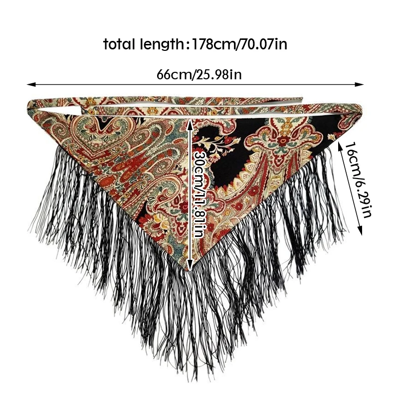 Chinese Style Ethnic Triangular Waistband Embroidered Printing Tassel Floral Triangular Bel Jeans Decor Clothing Accessories