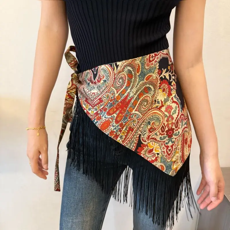 Chinese Style Ethnic Triangular Waistband Embroidered Printing Tassel Floral Triangular Bel Jeans Decor Clothing Accessories