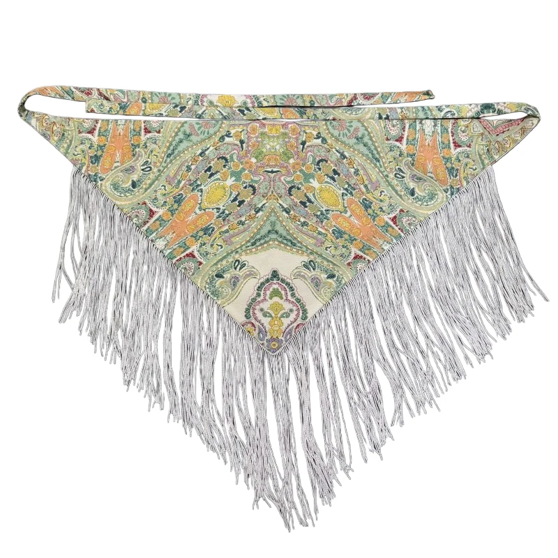 Chinese Style Ethnic Triangular Waistband Embroidered Printing Tassel Floral Triangular Bel Jeans Decor Clothing Accessories