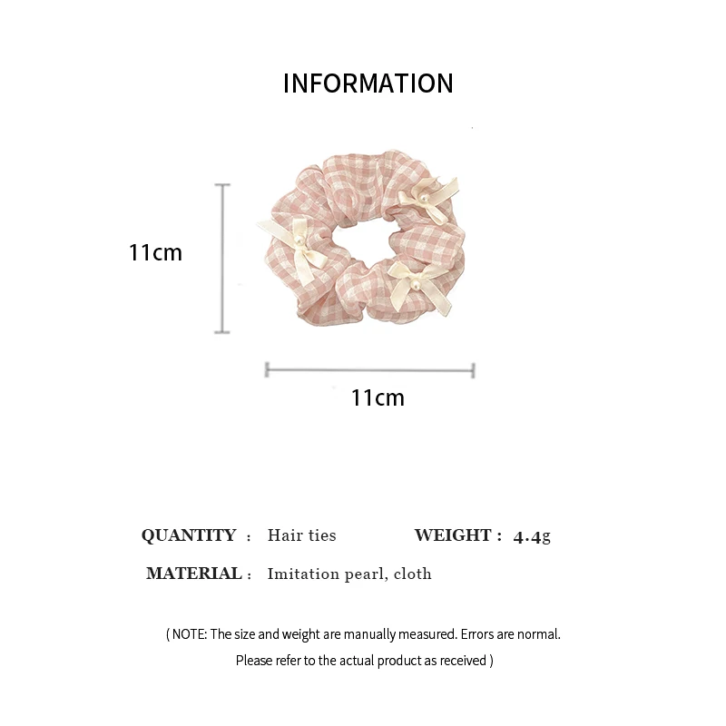 1/2 Pcs Sweet Cream Pink Plaid Hair Ties for Women Imitation Pearl Bowknot Scrunchies Elastic Ponytail Holders Daily M