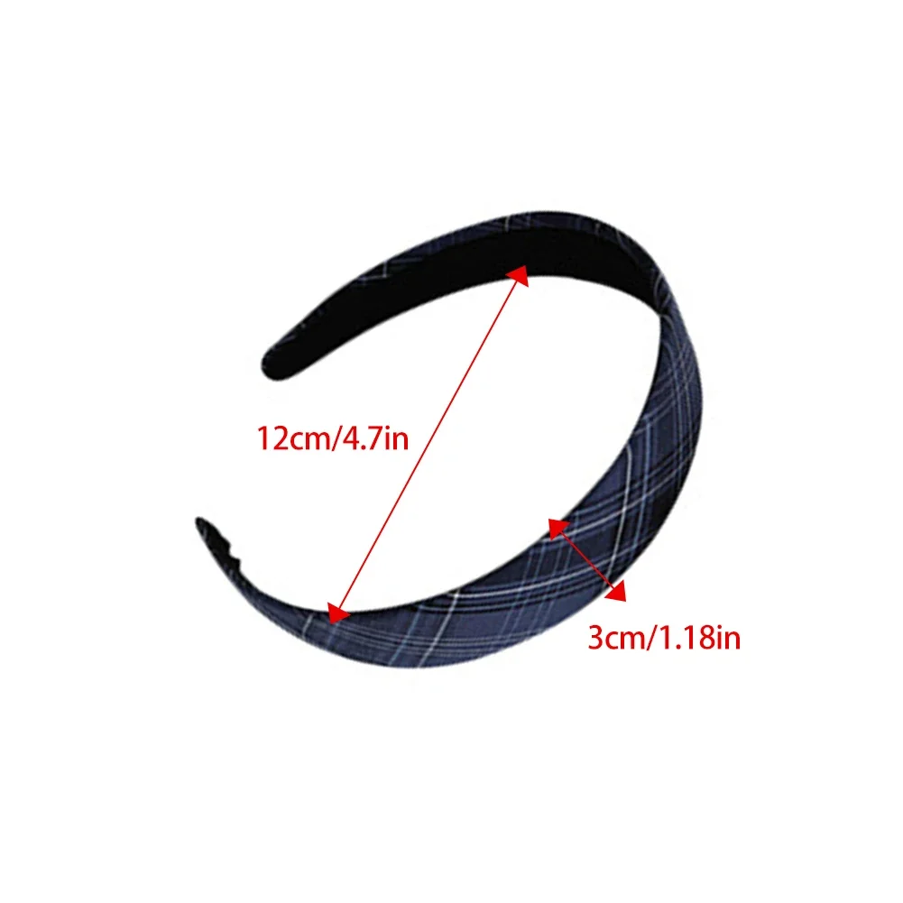 Vintage Elastic Hair Hoop Blue Plaid Headband With Heart Pendant Women Hair Accessories For Daily Party Wear