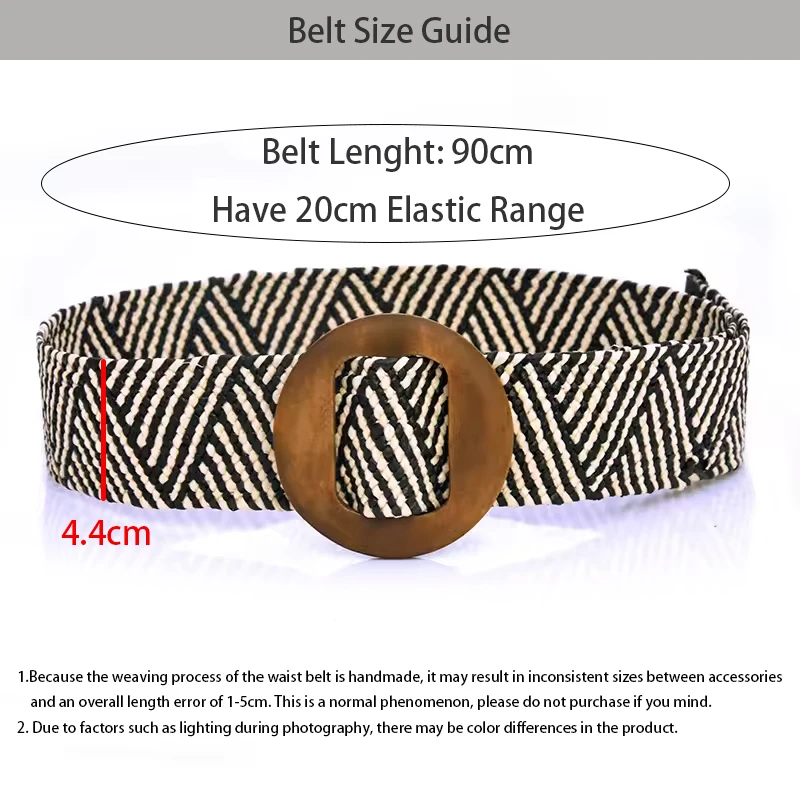 1pc Women Square Wooden Buckle Boho Straw Belt For Daily Decoration Weave Detail Women Belt Girdle For Dress Jeans Summer Beach
