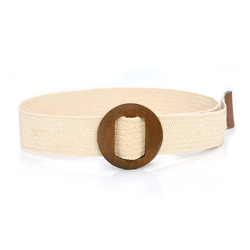 1pc Women Square Wooden Buckle Boho Straw Belt For Daily Decoration Weave Detail Women Belt Girdle For Dress Jeans Summer Beach