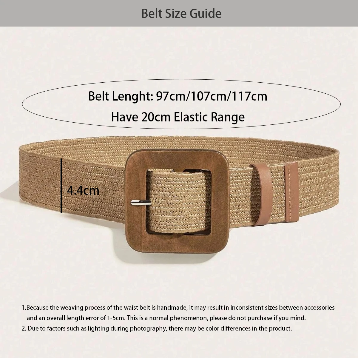 1pc Women Square Wooden Buckle Boho Straw Belt For Daily Decoration Weave Detail Women Belt Girdle For Dress Jeans Summer Beach