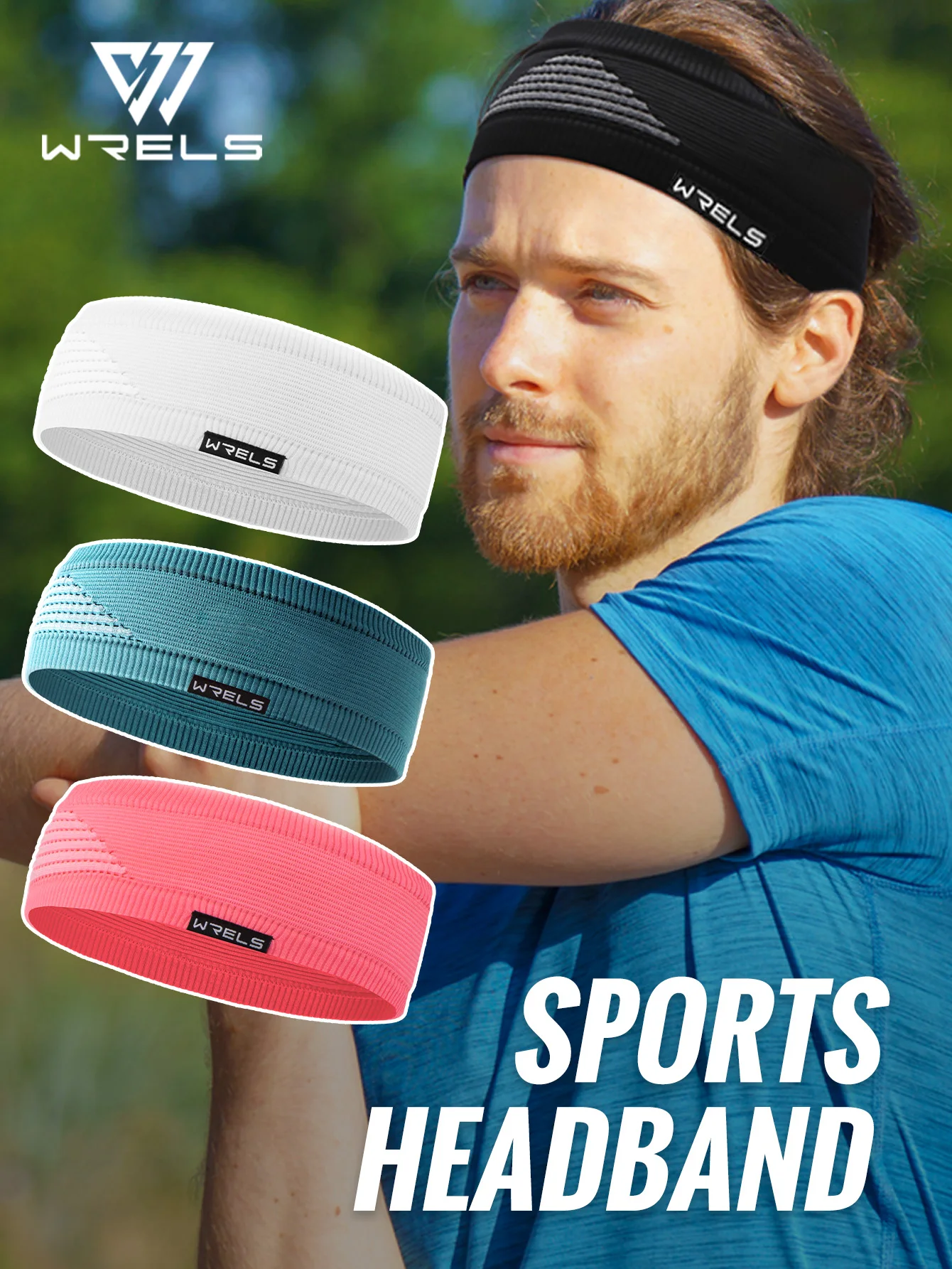 WRELS Women Men Elastic Sports Headbands Sweat Absorption Headdress Anti Slip Yoga Hair Band Quick Dry Yoga Running Sweatband