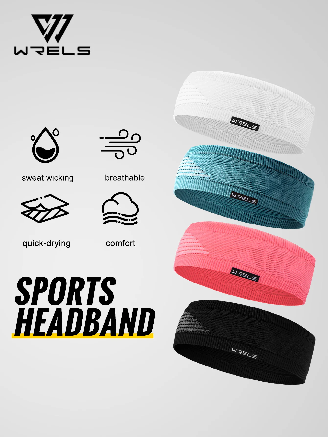 WRELS Women Men Elastic Sports Headbands Sweat Absorption Headdress Anti Slip Yoga Hair Band Quick Dry Yoga Running Sweatband