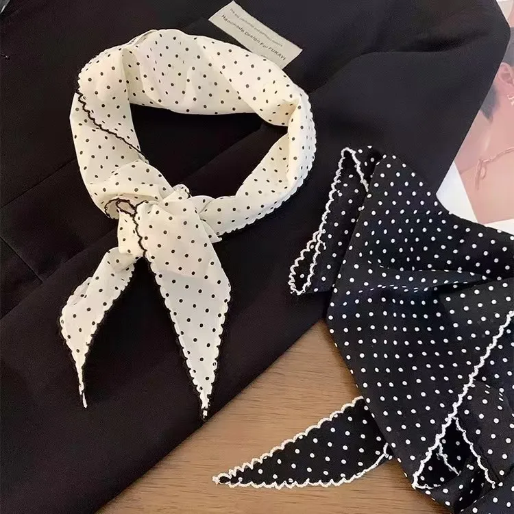 Black White Polka Dot Scarf for Women Girls Triangle Scarf Waist Belt Headscarf Neck Scarf Multiuse Summer Sun Protection Shawl