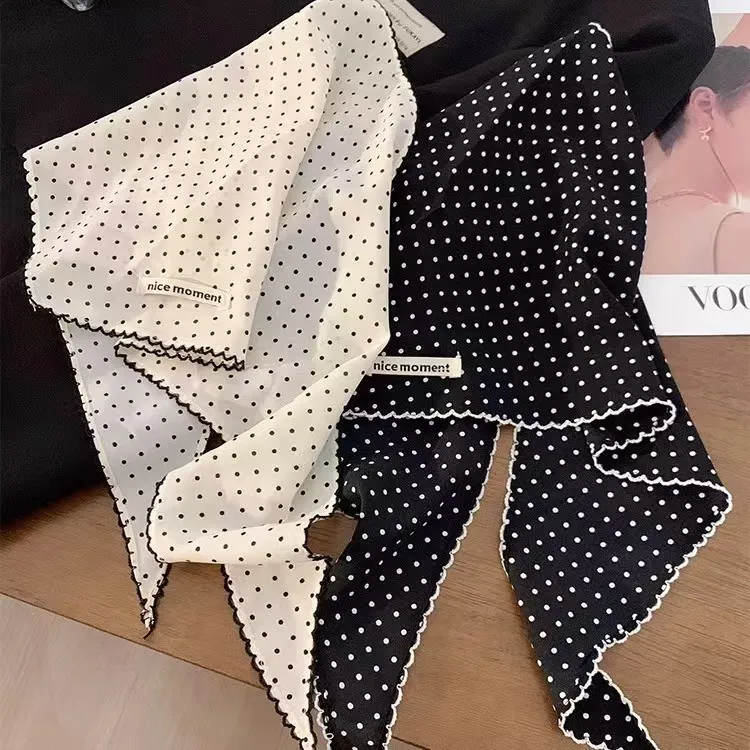 Black White Polka Dot Scarf for Women Girls Triangle Scarf Waist Belt Headscarf Neck Scarf Multiuse Summer Sun Protection Shawl