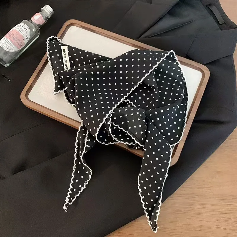 Black White Polka Dot Scarf for Women Girls Triangle Scarf Waist Belt Headscarf Neck Scarf Multiuse Summer Sun Protection Shawl