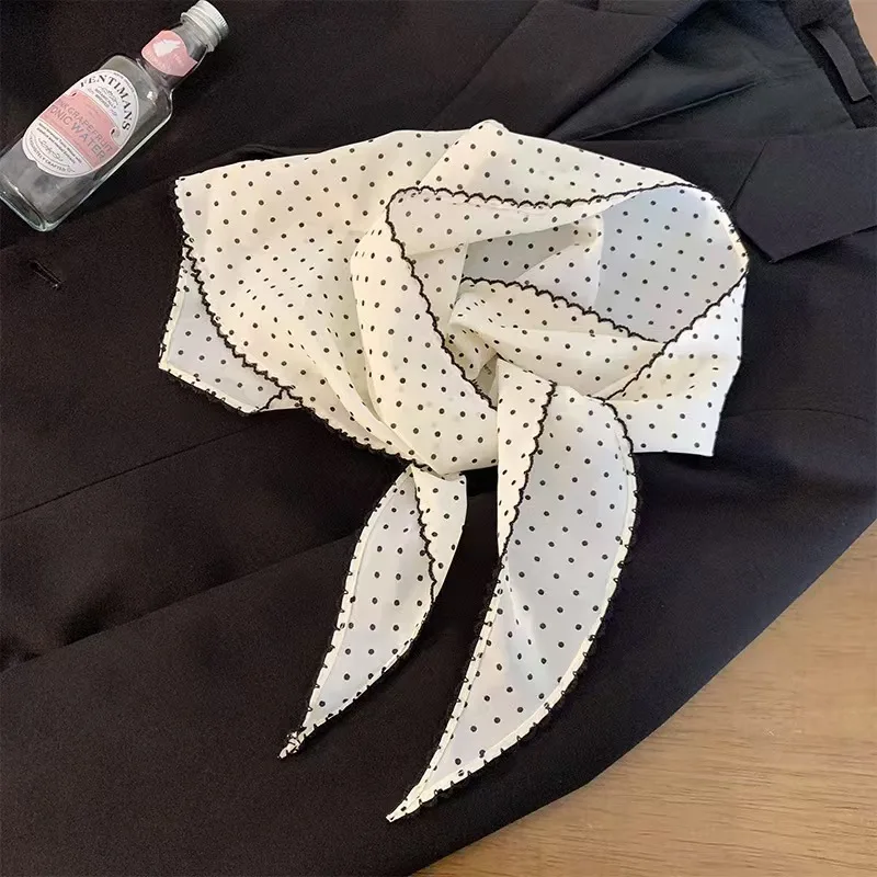 Black White Polka Dot Scarf for Women Girls Triangle Scarf Waist Belt Headscarf Neck Scarf Multiuse Summer Sun Protection Shawl