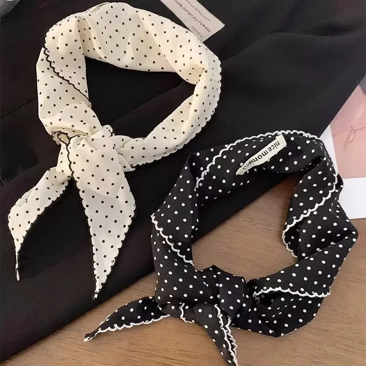 Black White Polka Dot Scarf for Women Girls Triangle Scarf Waist Belt Headscarf Neck Scarf Multiuse Summer Sun Protection Shawl