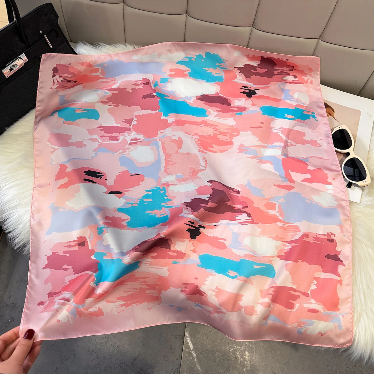 Artistic Print Silk Square Scarfs for Women Headscarf Soft Hijab All Seasons Decorate Fashion Neckerchief Female Foulard Bandana