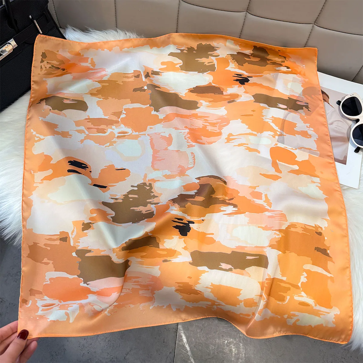 Artistic Print Silk Square Scarfs for Women Headscarf Soft Hijab All Seasons Decorate Fashion Neckerchief Female Foulard Bandana