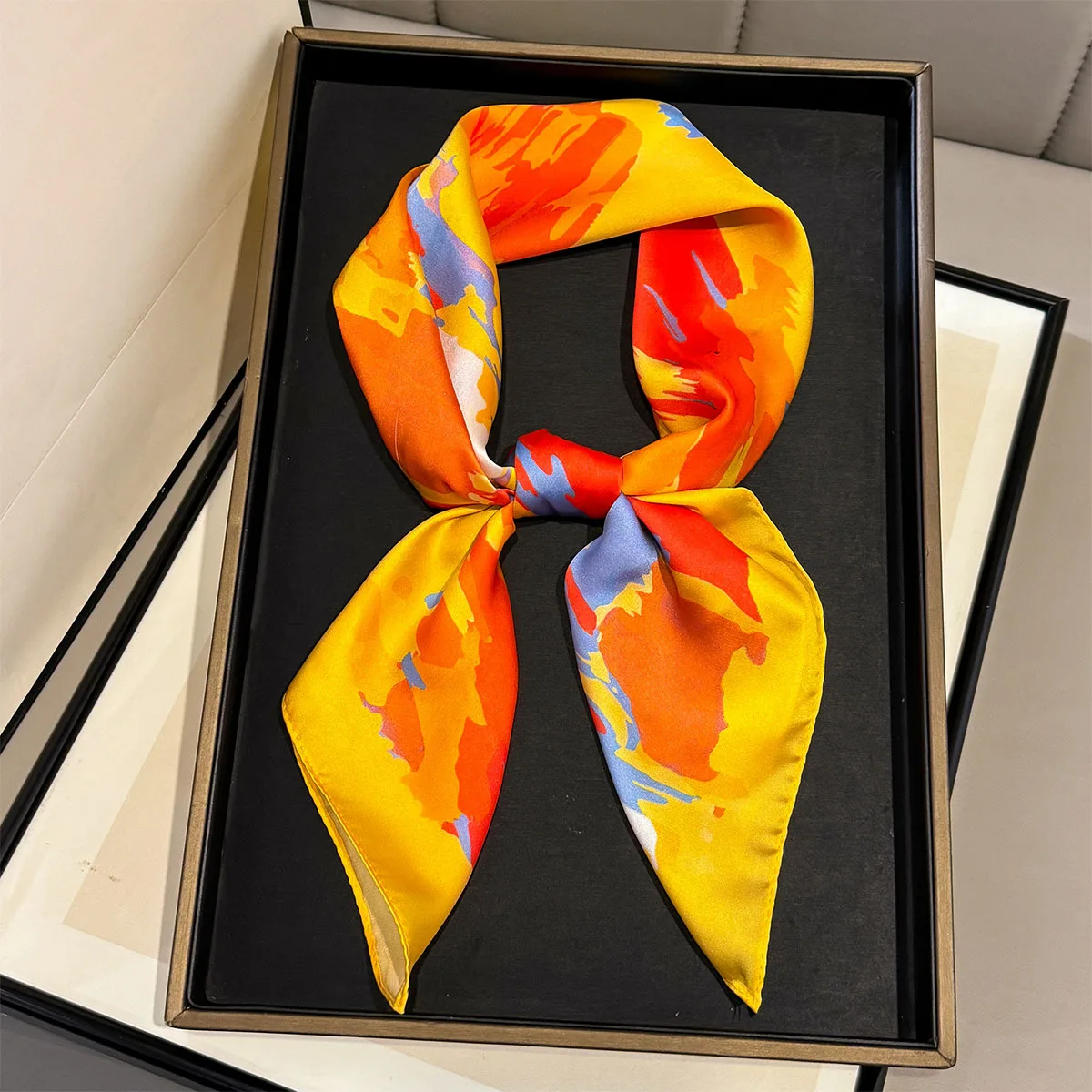 Artistic Print Silk Square Scarfs for Women Headscarf Soft Hijab All Seasons Decorate Fashion Neckerchief Female Foulard Bandana