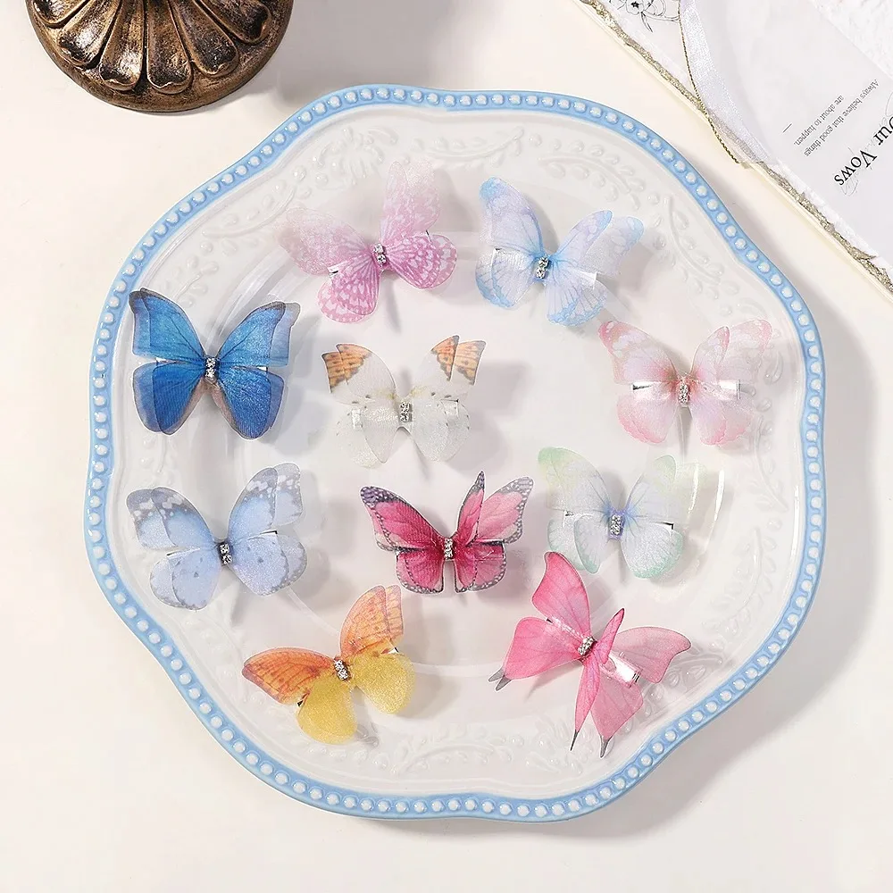 5/10PCS Princess Mesh Gradient Double-layer Butterfly Hair Clips Lovely Girls Hairpins Children Daily Headwear Hair Accessories
