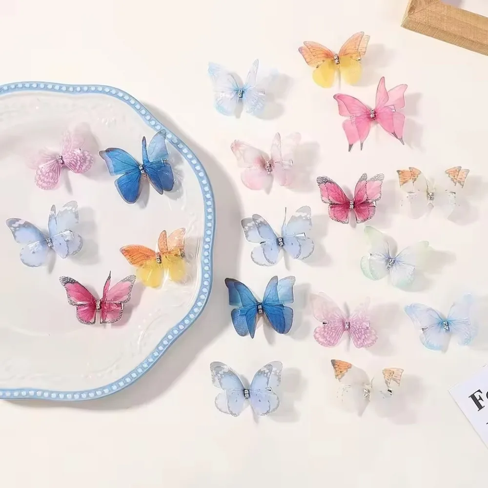 5/10PCS Princess Mesh Gradient Double-layer Butterfly Hair Clips Lovely Girls Hairpins Children Daily Headwear Hair Accessories