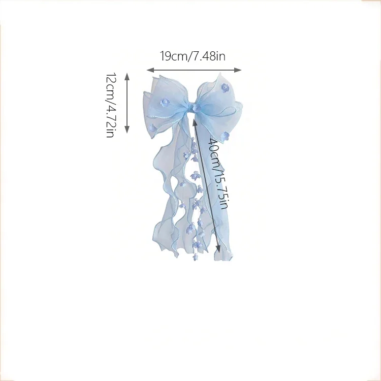 Cute Princess Tulle Bow Hair Clips for Girl Long Ribbon Streamer Flower Decor Hair Barrettes Toddler Kids Sweet Hair Accessories
