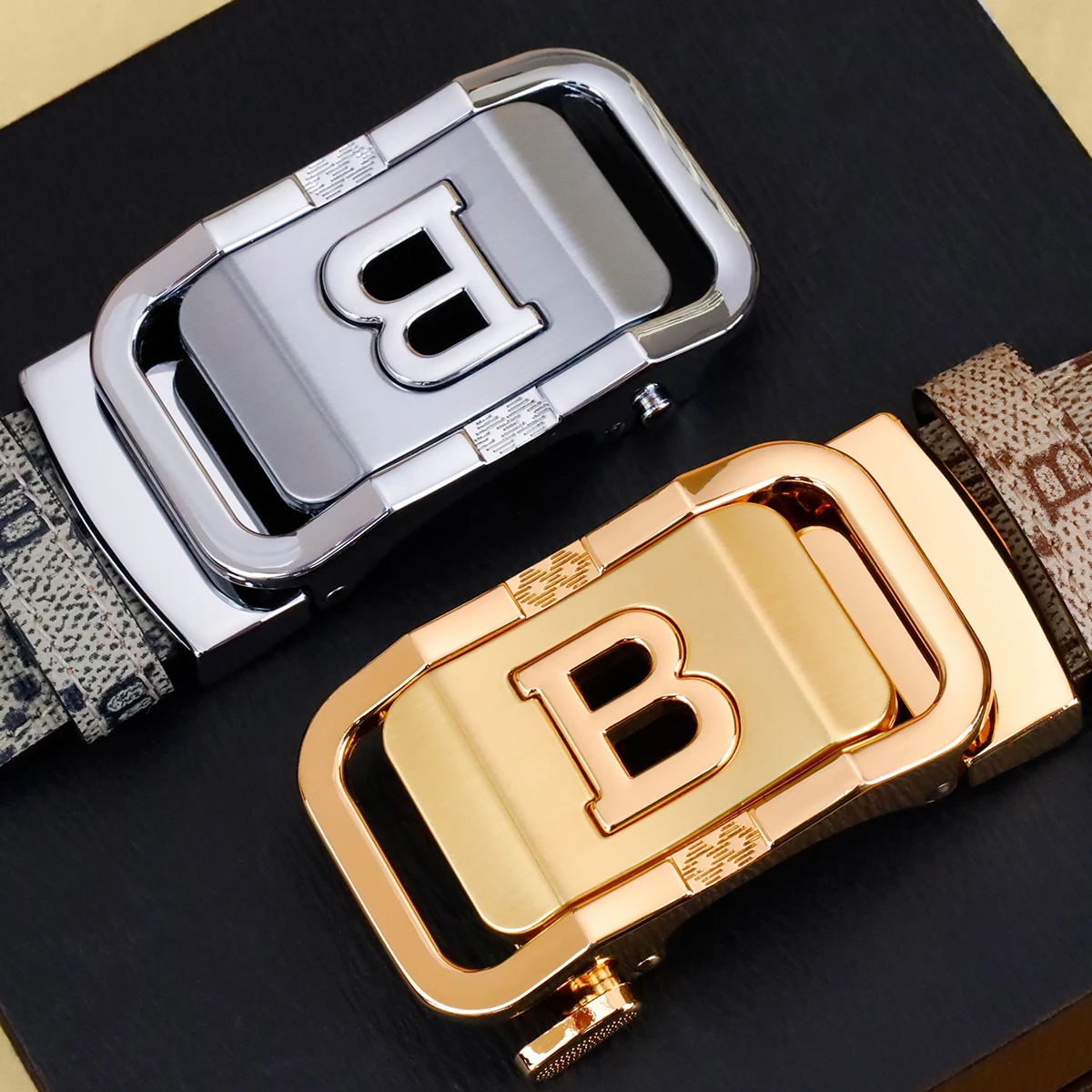 Men's Leather Belt with Automatic Buckle, Casual Business Style, Anti-Slip Design, Perfect for Work & Date Nights