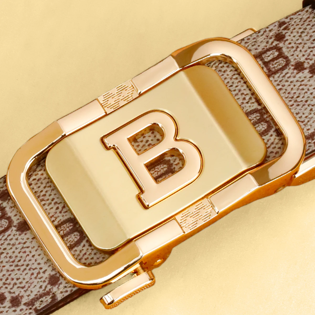 Men's Leather Belt with Automatic Buckle, Casual Business Style, Anti-Slip Design, Perfect for Work & Date Nights