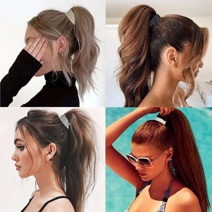 Rhinestone & Pearl Ponytail Hair Claw Clip, Sparkly High Ponytail Holder, Strong Hold Hair Accessory for Women Daily & Party Sty