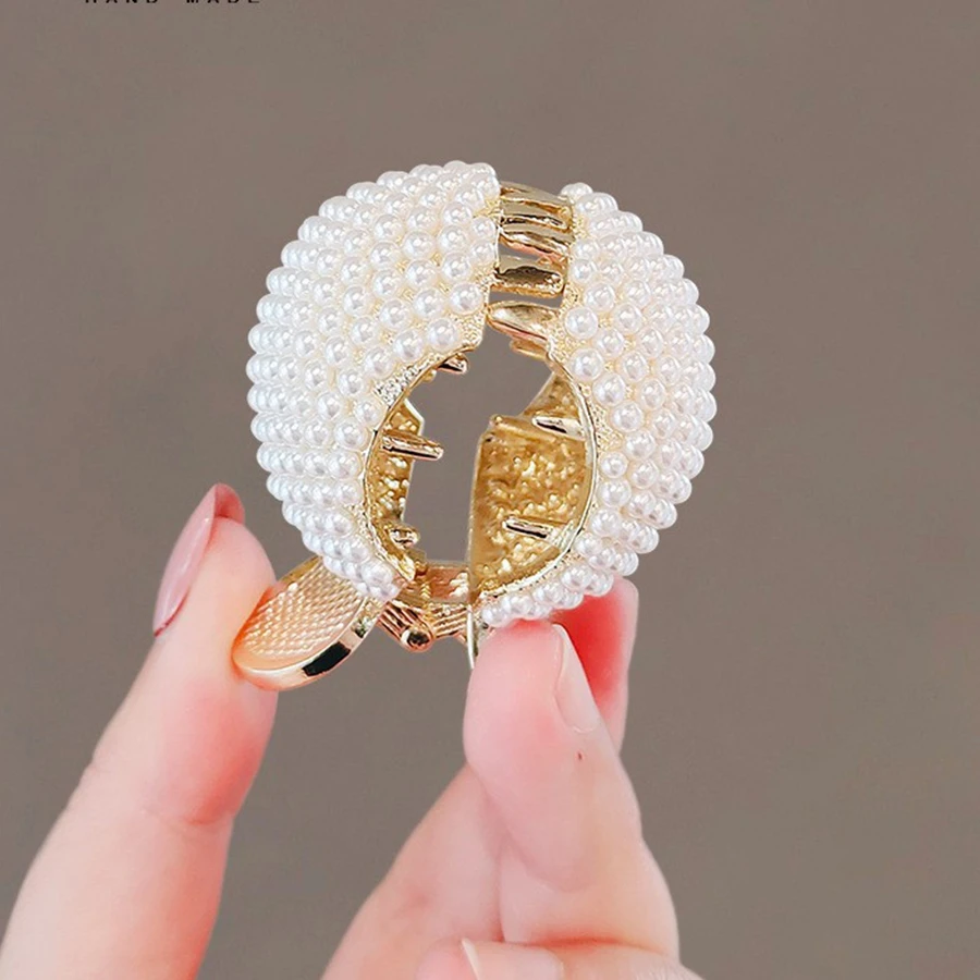 Rhinestone & Pearl Ponytail Hair Claw Clip, Sparkly High Ponytail Holder, Strong Hold Hair Accessory for Women Daily & Party Sty
