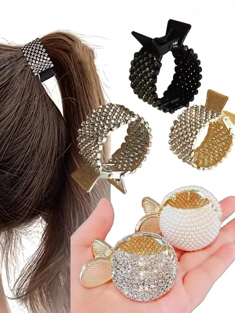 Rhinestone & Pearl Ponytail Hair Claw Clip, Sparkly High Ponytail Holder, Strong Hold Hair Accessory for Women Daily & Party Sty
