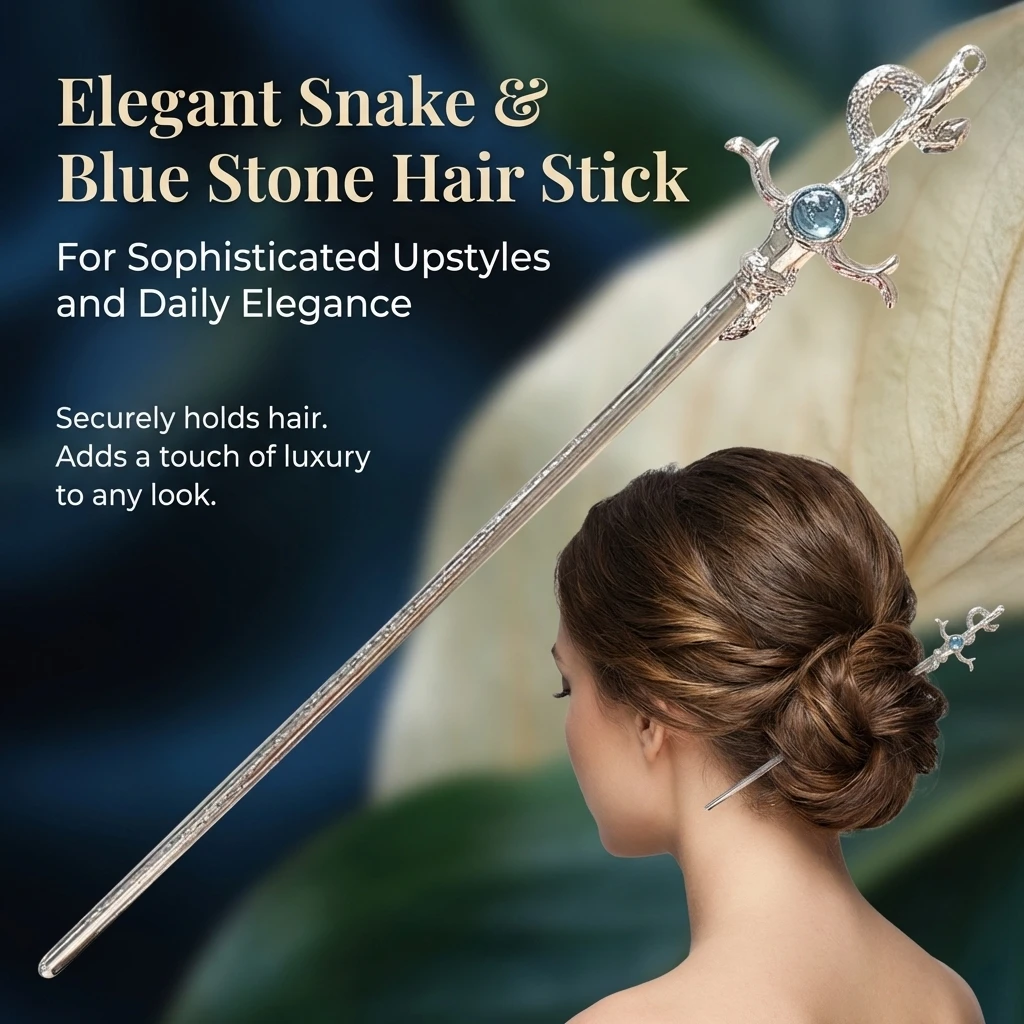 New Chinese Style Snake Shaped Moonstones Hairpin Fashion Metal Hanfu Hairpin Hair Chopsticks Headwear Hair Accessories Gift
