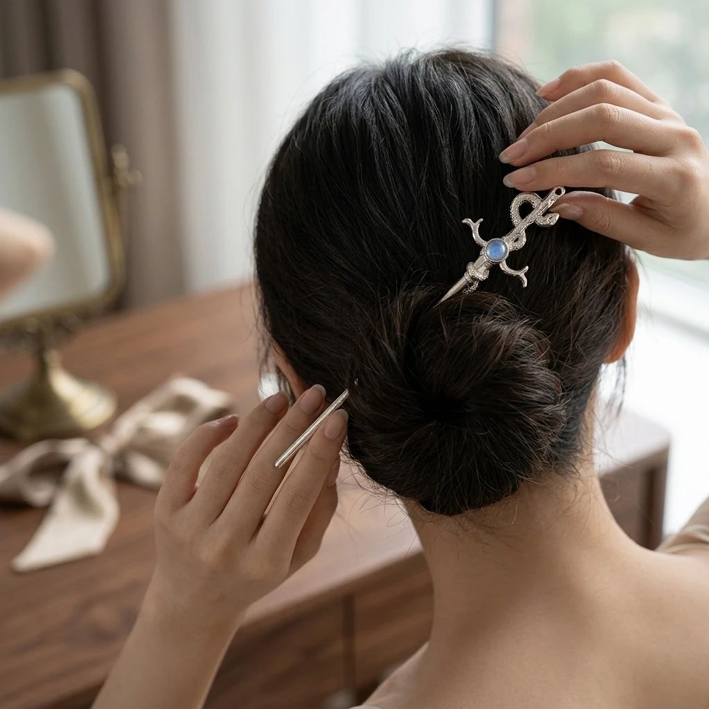 New Chinese Style Snake Shaped Moonstones Hairpin Fashion Metal Hanfu Hairpin Hair Chopsticks Headwear Hair Accessories Gift