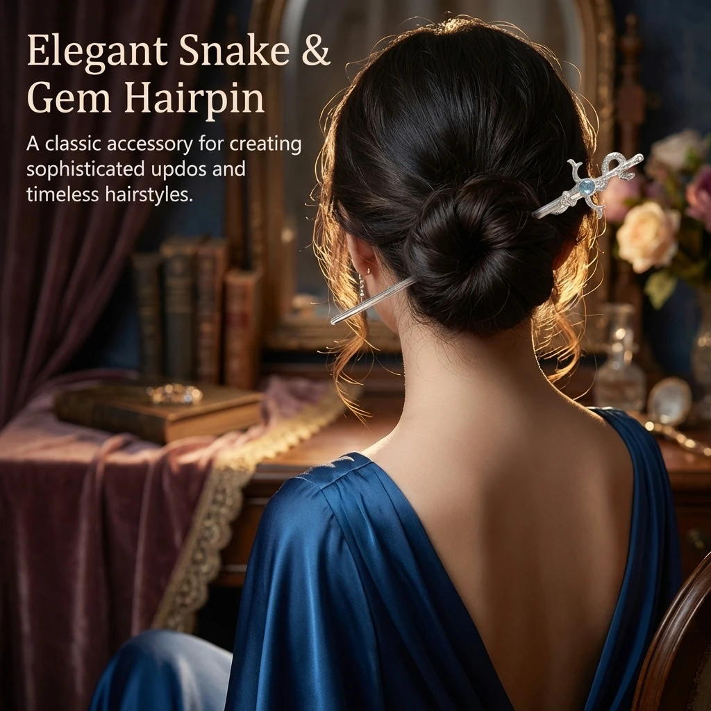New Chinese Style Snake Shaped Moonstones Hairpin Fashion Metal Hanfu Hairpin Hair Chopsticks Headwear Hair Accessories Gift