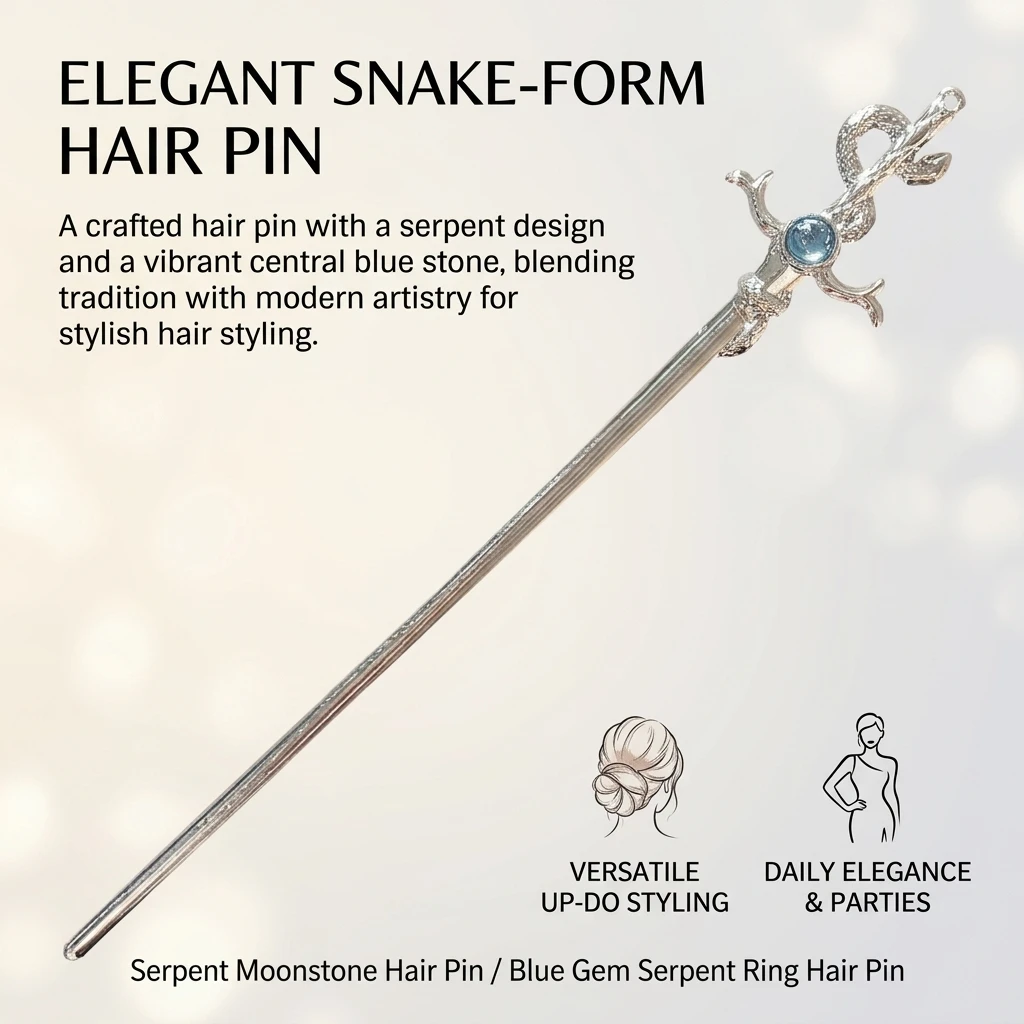 New Chinese Style Snake Shaped Moonstones Hairpin Fashion Metal Hanfu Hairpin Hair Chopsticks Headwear Hair Accessories Gift