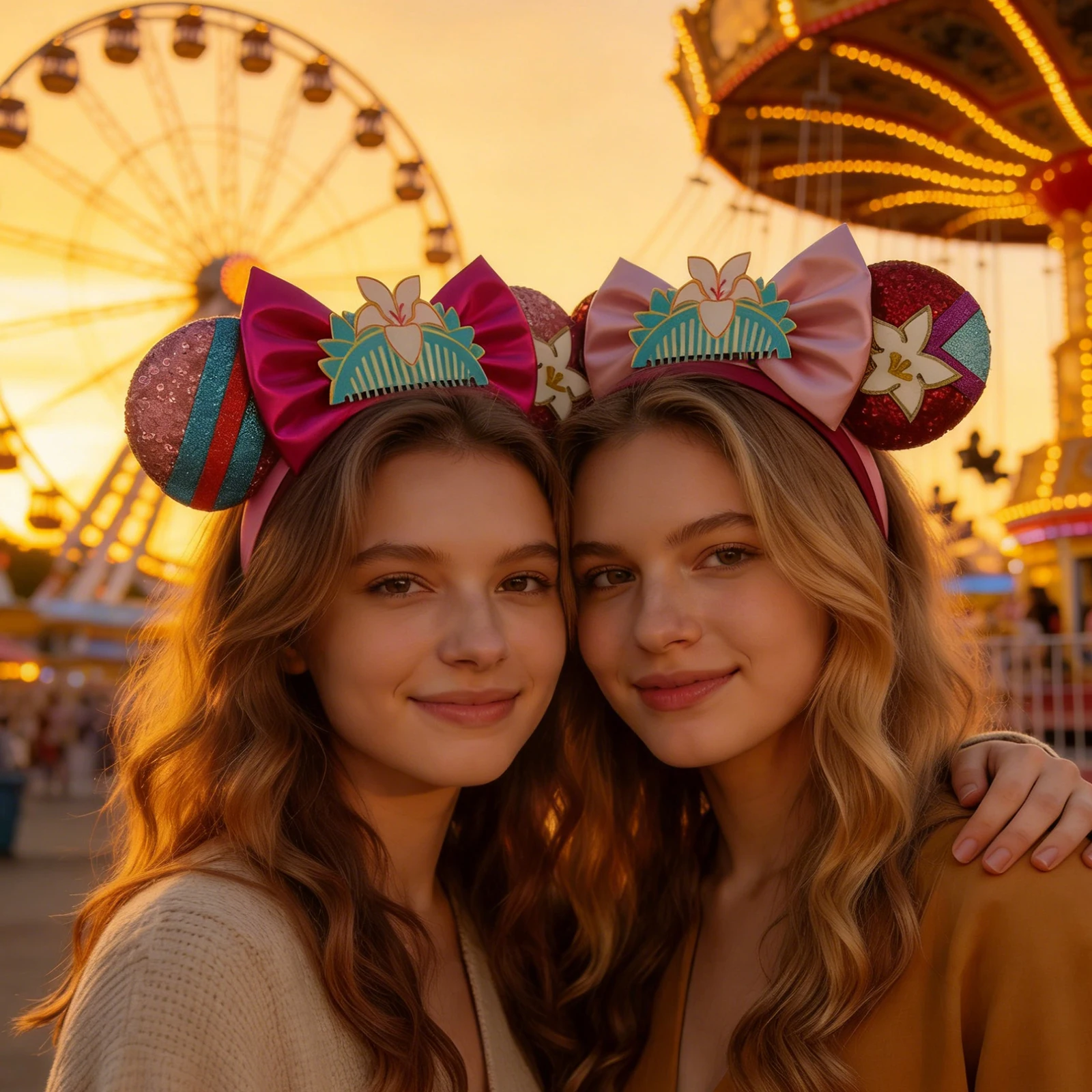 Mulan Elastic HairBands For Girls Cosplay Cartoon Clothing Ears Hair Accessories Women Magnolia Flower Sequins Bow Headband Kids