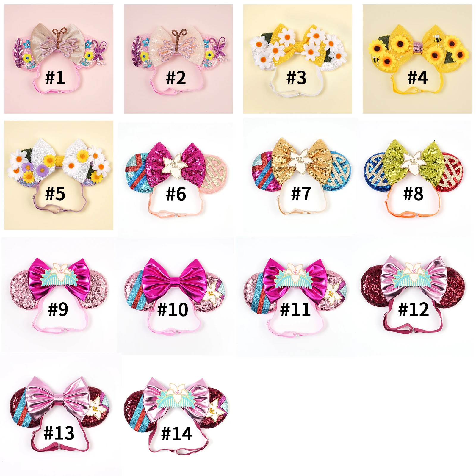 Mulan Elastic HairBands For Girls Cosplay Cartoon Clothing Ears Hair Accessories Women Magnolia Flower Sequins Bow Headband Kids
