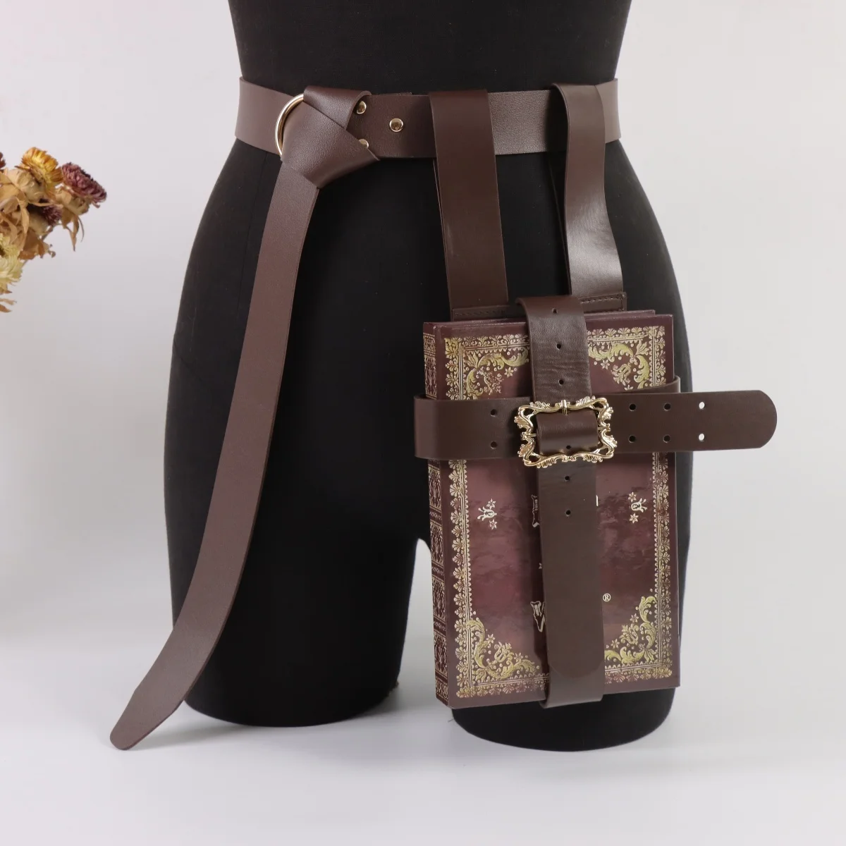 PU Leather Book Holster With Belt: Medieval Journal, LARP Spell Book Carrier(not with book)