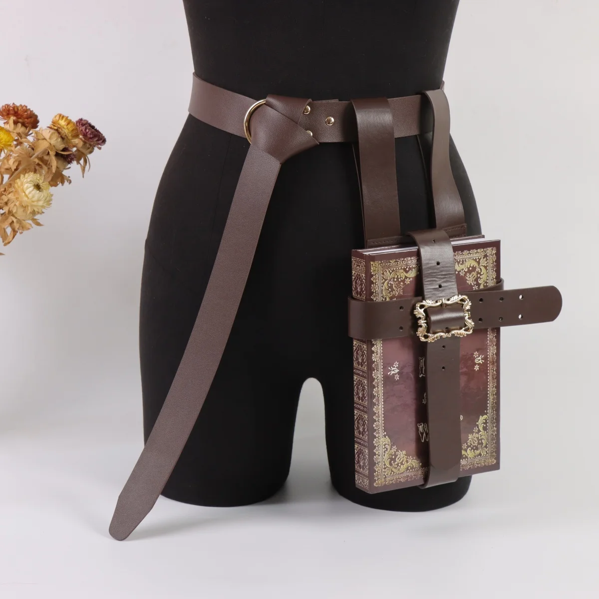 PU Leather Book Holster With Belt: Medieval Journal, LARP Spell Book Carrier(not with book)