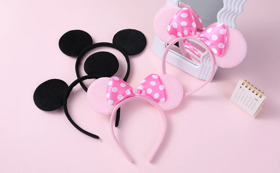 20PCS Women Girl Mouse Ears Headbands Hair Hoop Party Theme Cosplay Bows Hairbandpink Black Hair Accessories Wholesale