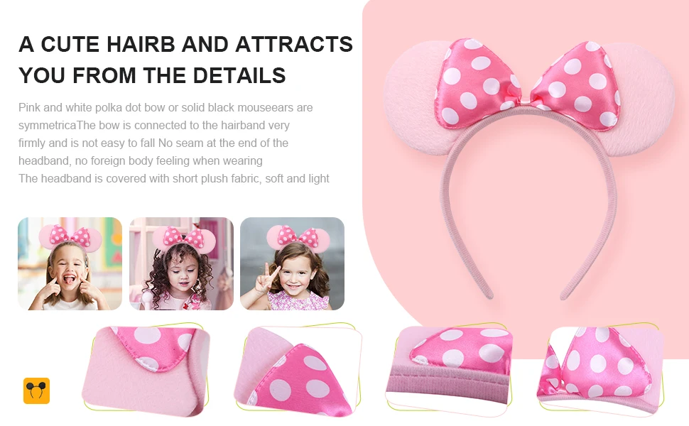 20PCS Women Girl Mouse Ears Headbands Hair Hoop Party Theme Cosplay Bows Hairbandpink Black Hair Accessories Wholesale