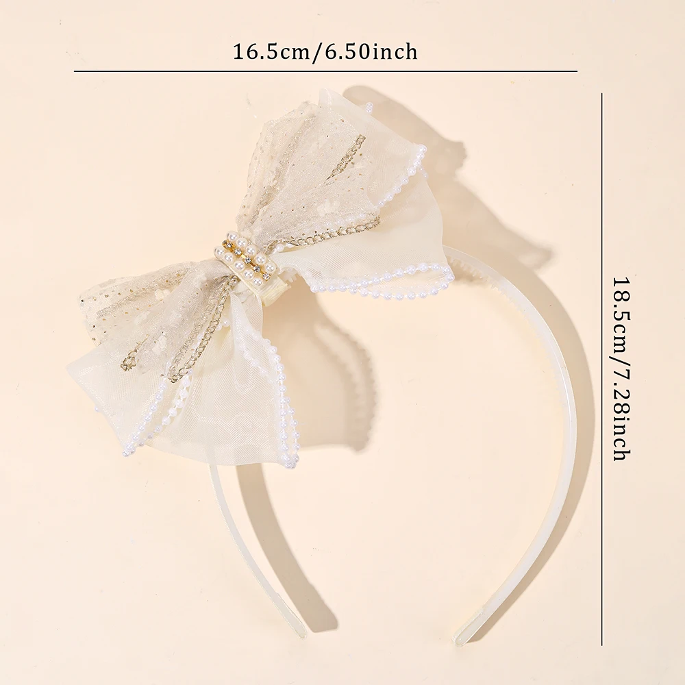 Chiffon Large Bow Headband For Girls Elegant Beige Bownot Hairband Sweet Pearls Non-slip Hair Hoop Party Daily Hair Accessories