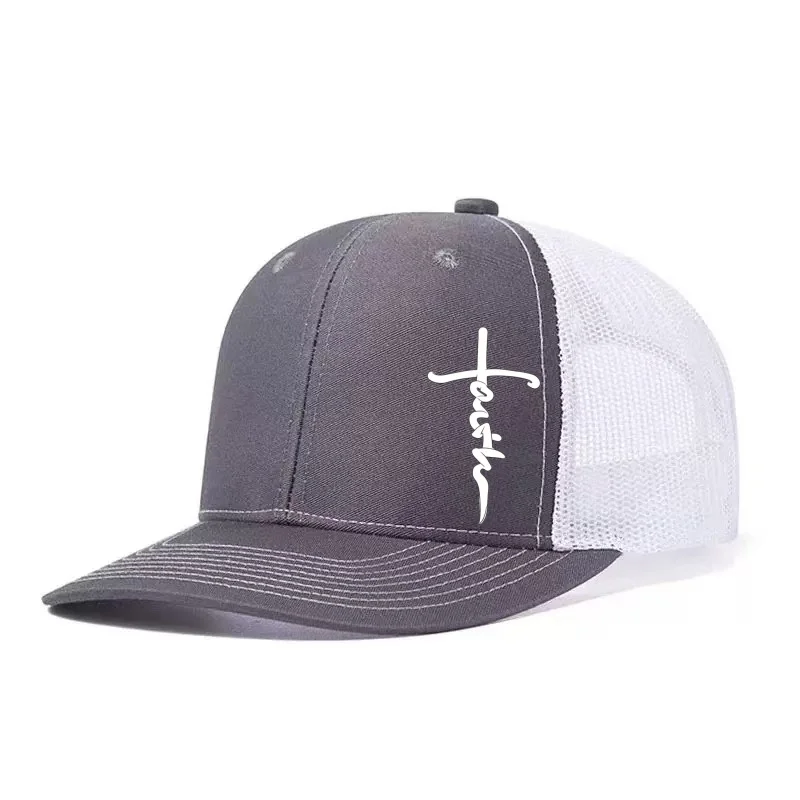 Cross Printed Adjustable Baseball Cap Classic Snapback Dad Hat Breathable Trucker Mesh Hat Golf Fishing Outdoor Sun Cap